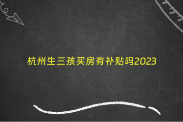 杭州生三孩买房有补贴吗2023